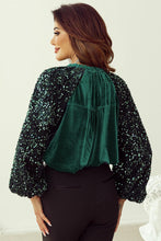 Load image into Gallery viewer, Evergreen Sequin Patchwork velvet top
