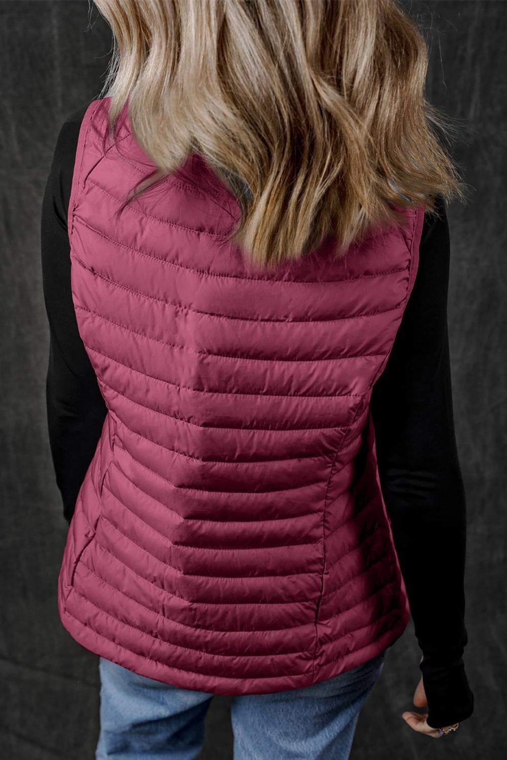 Burgundy Plush Collared Quilted 
puffer vest