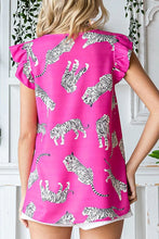 Load image into Gallery viewer, WILD SIDE ROSE TIGER FLUTTER SLEEVE BLOUSE
