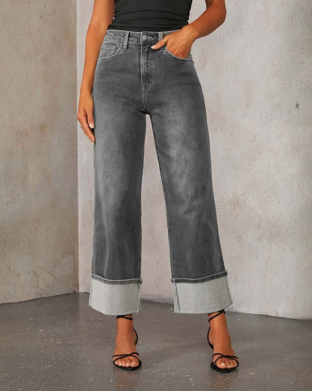 High Rise Straight Cuff Jeans