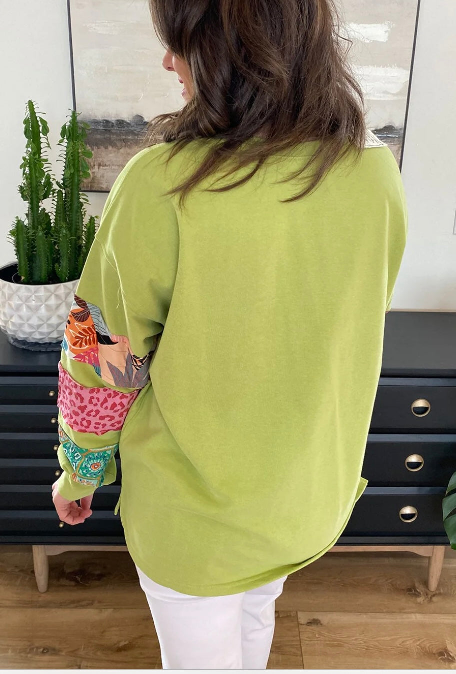 Plus Size Patchwork Sleeve Split Sweatshirt