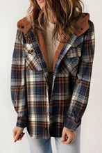 Load image into Gallery viewer, Plaid Pattern Sherpa Lined Hooded Shacket
