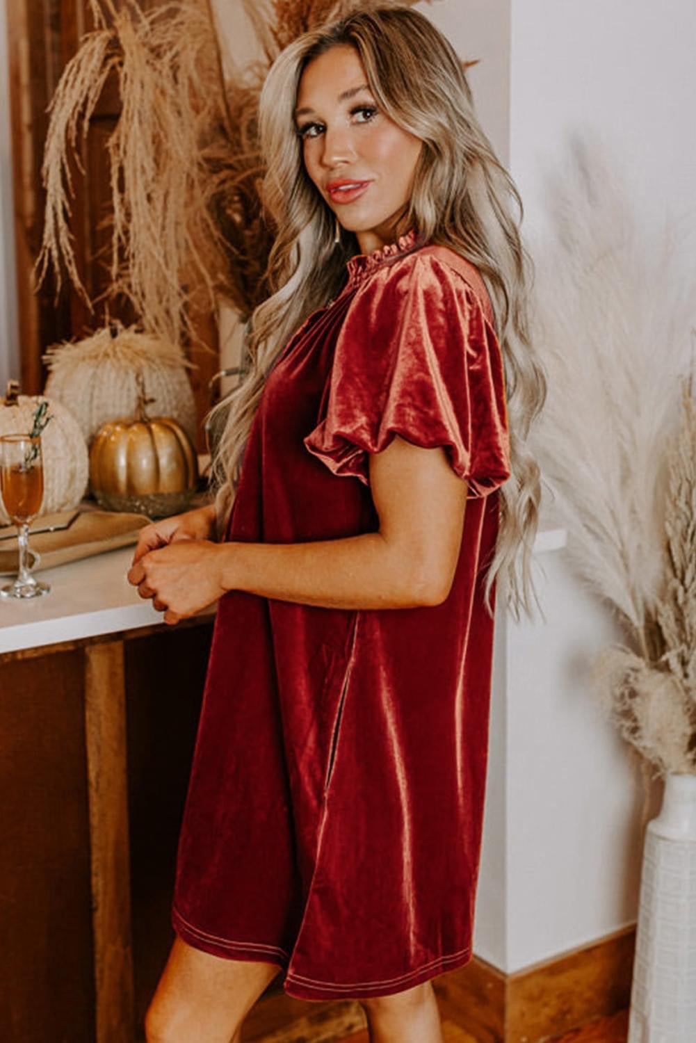 Cinnamon Velvet Shift Mini Dress