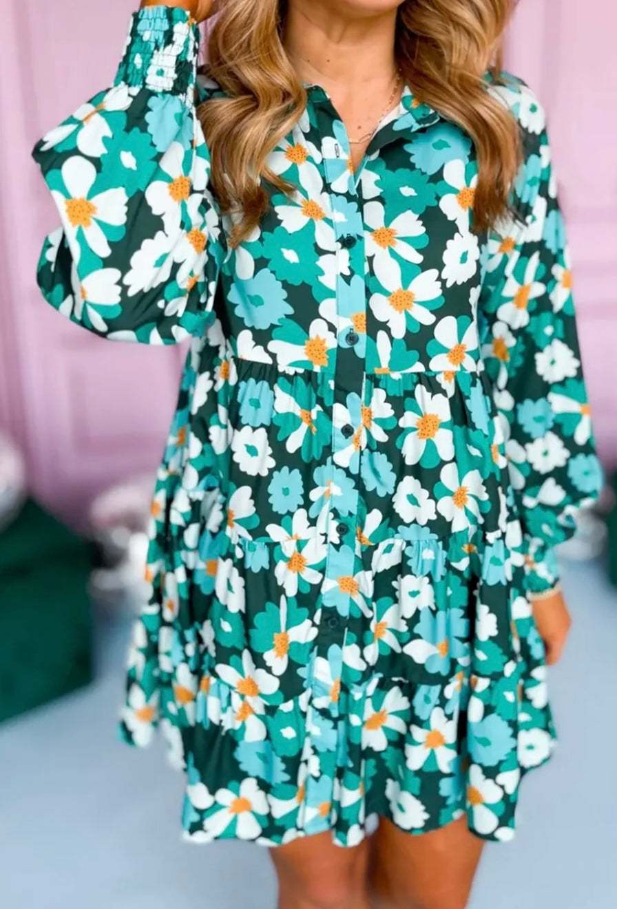 Floral Tiered Puff Sleeve Mini Dress