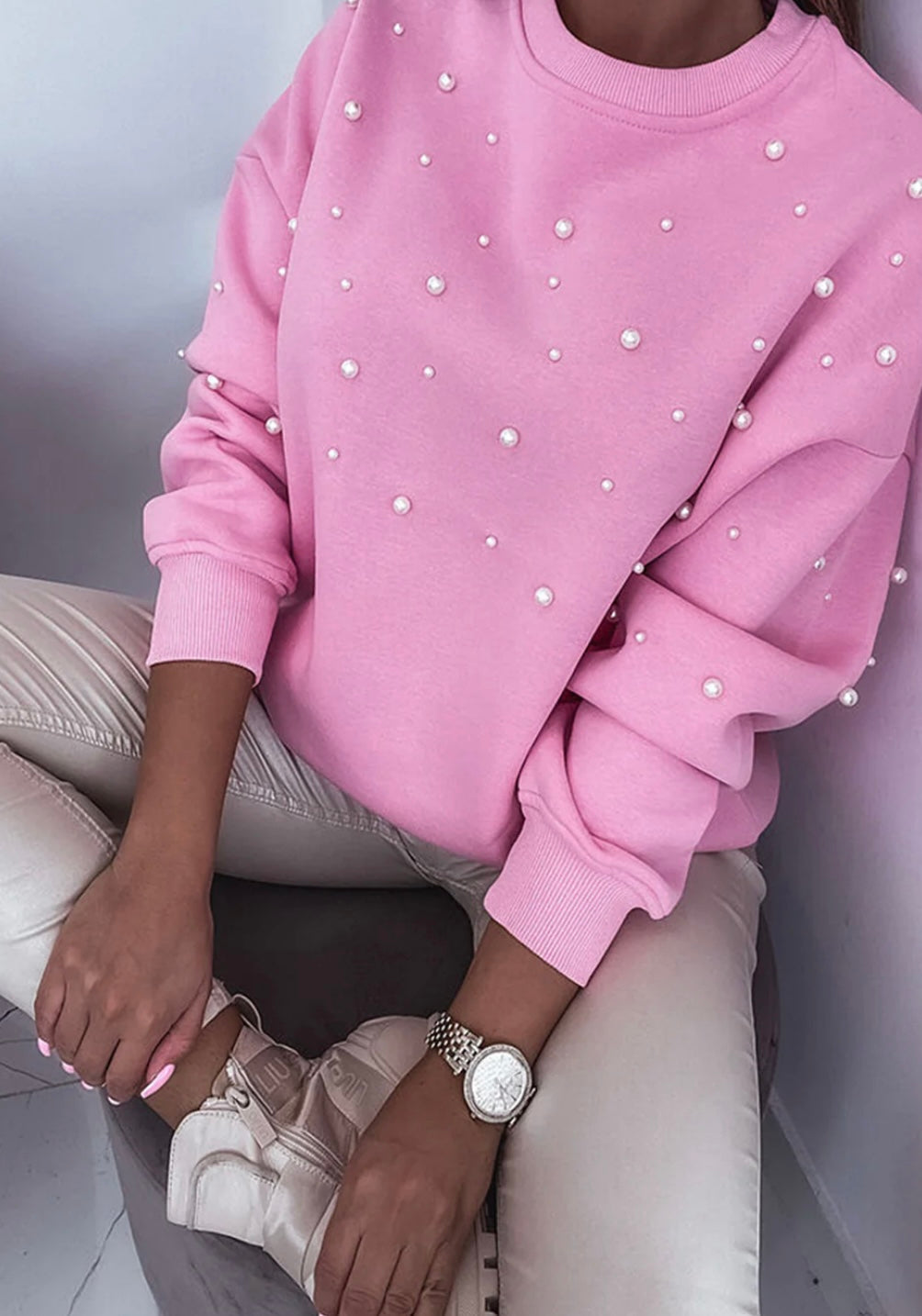 Pearl Embossed Pink Sweater