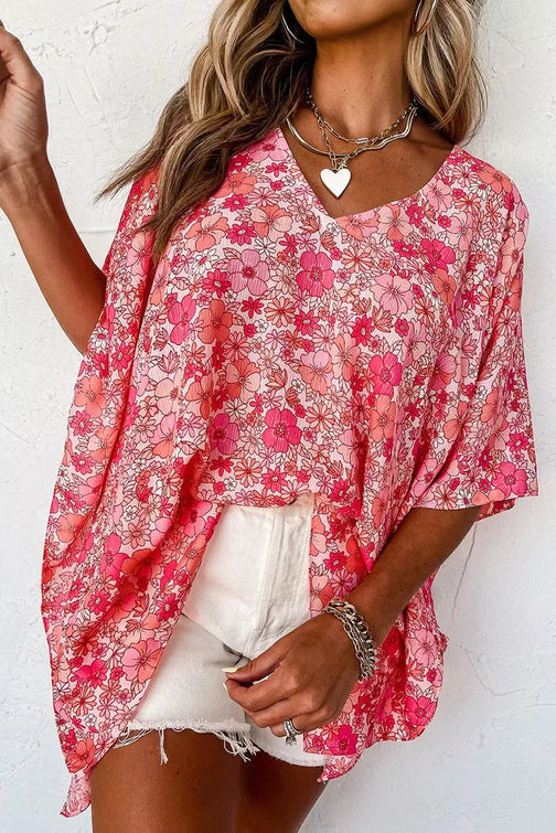 BOHO BEAUTY PINK FLORAL KIMONO BLOUSE