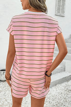 Load image into Gallery viewer, Pink Stripe Wide sleeve Tee shorts set
