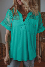 Load image into Gallery viewer, Sea Green Lace Textured Short Sleeve Blouse
