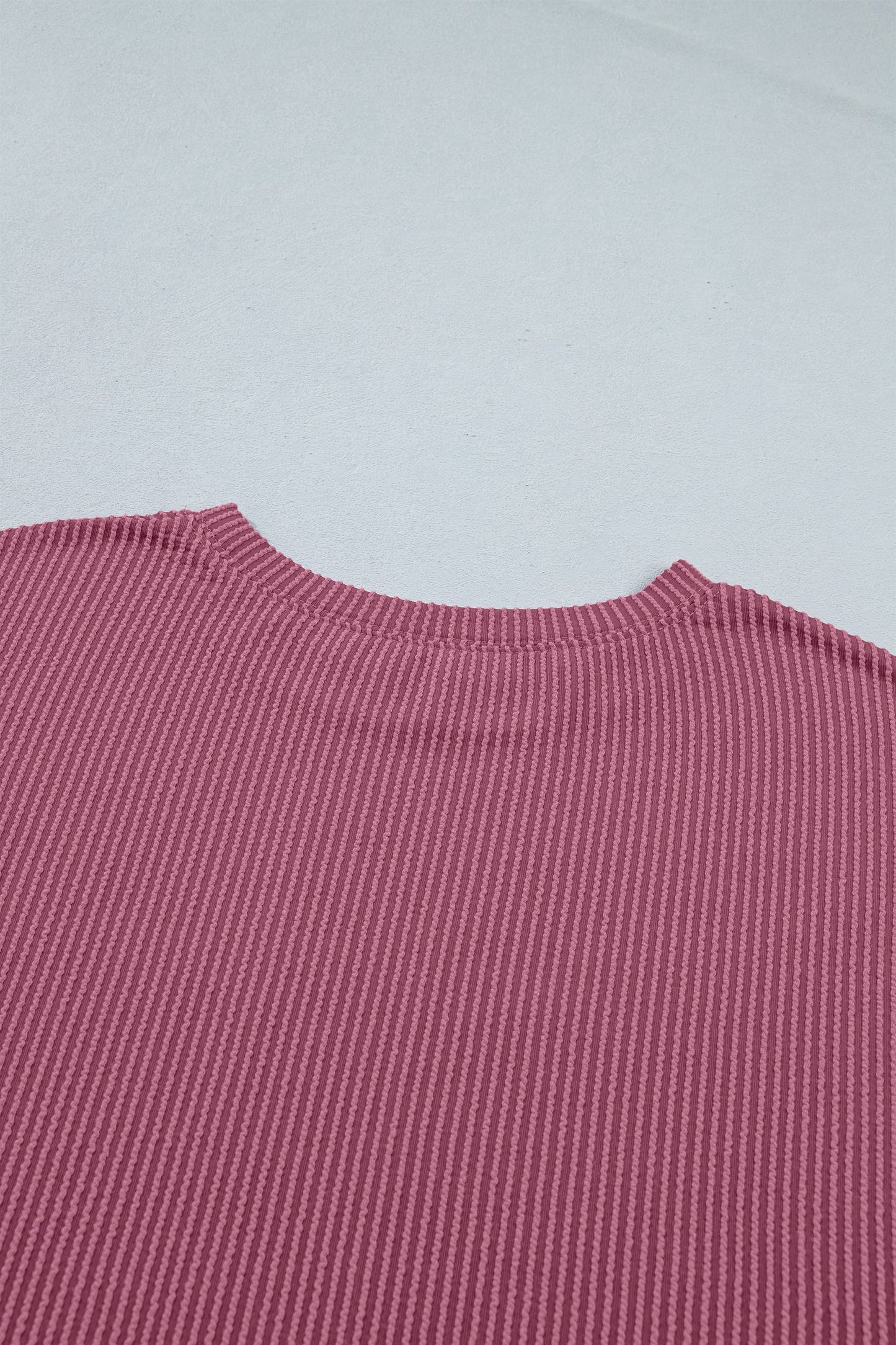 Pitaya Pink Twisted Ribbed Loose Tee Drawstring Elastic Waist 2pcs Short Set
