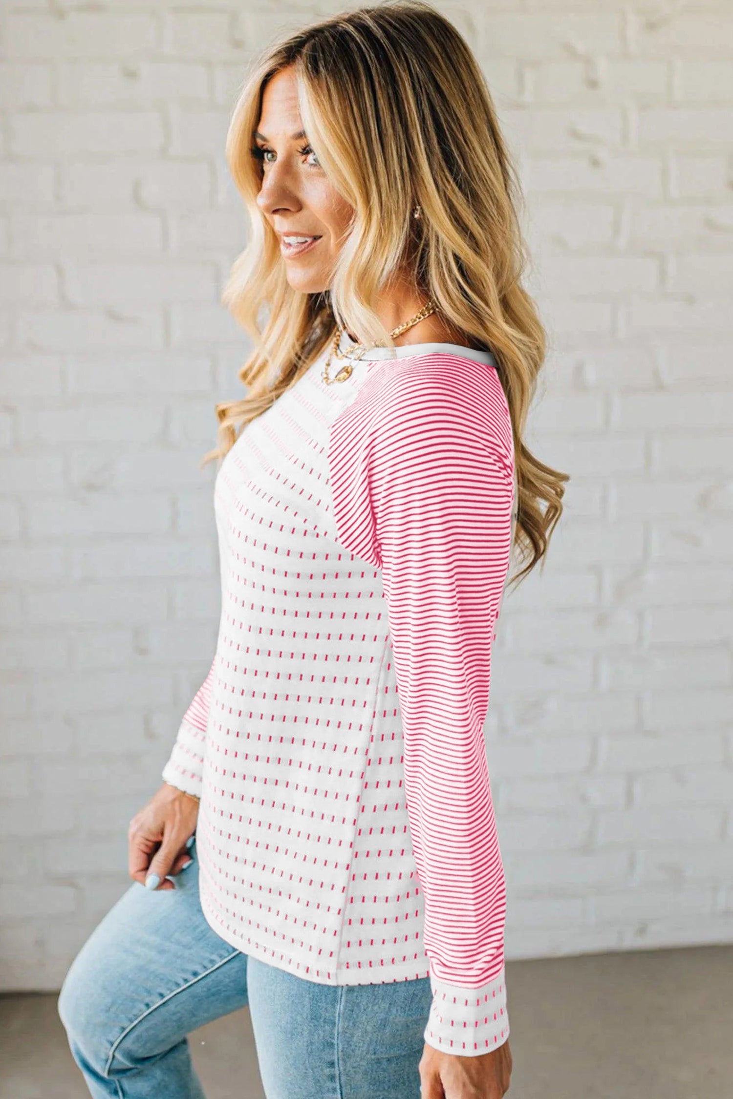 Rose Stripe Raglan Patchwork Long Sleeve Tee Wild and Free Boutique