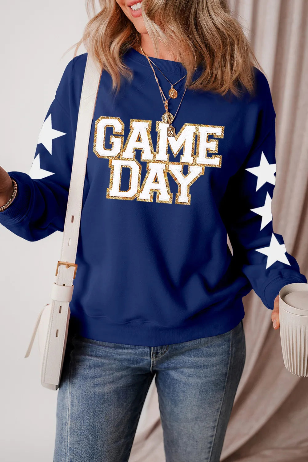 GAME DAY Star Round Neck Long Sleeve Sweatshirt Wild and Free Boutique