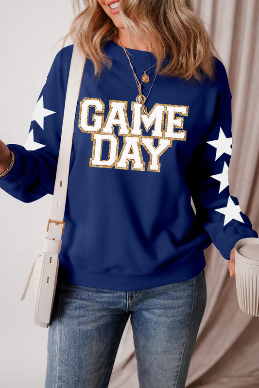 GAME DAY Star Round Neck Long Sleeve Sweatshirt Wild and Free Boutique