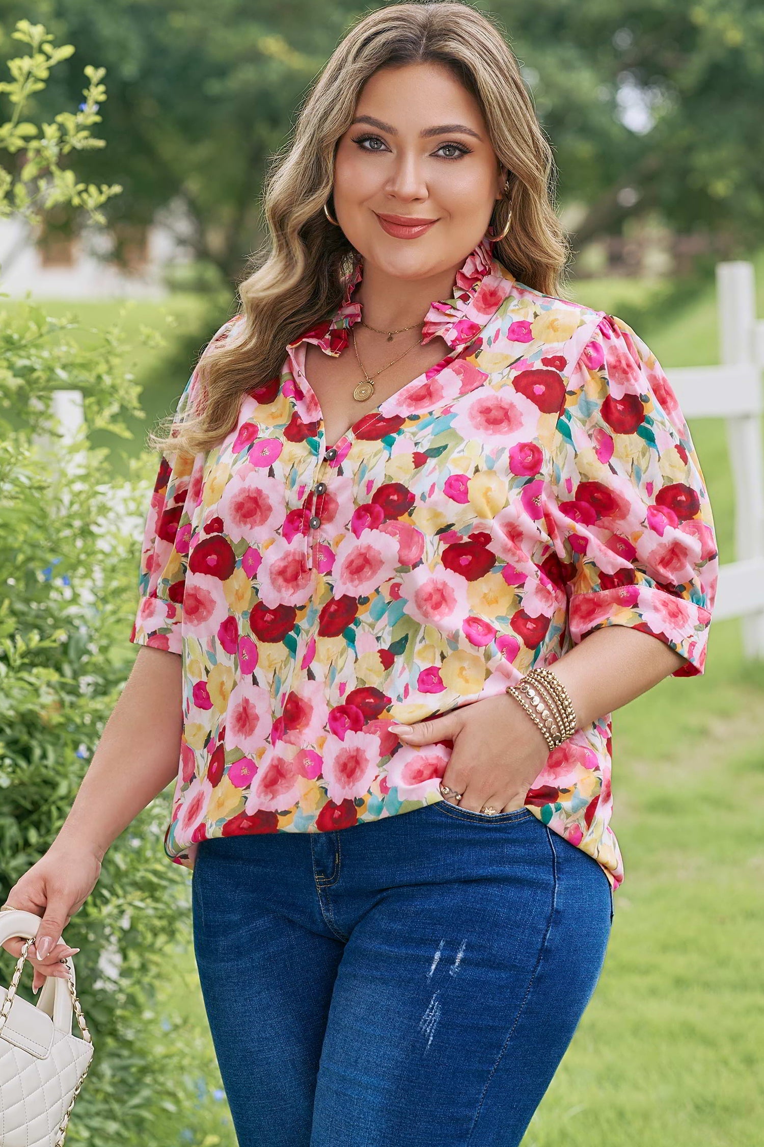 Oaklynn Puff Short Sleeve PLUS Top Threaded Pear