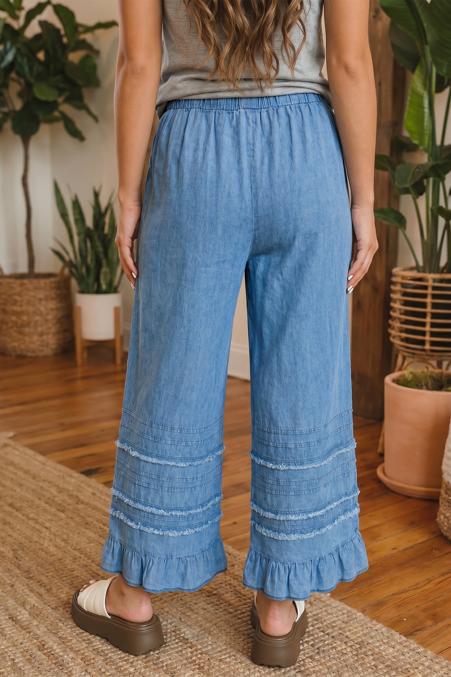 Taytum Wide Leg Chambray Pants Threaded Pear