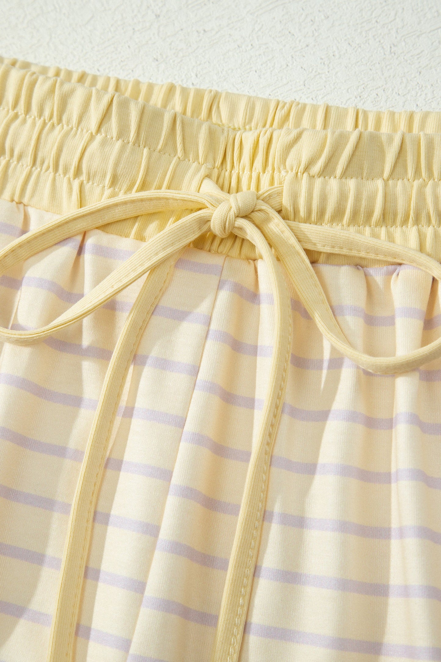 Yellow Stripe Relaxed Tee Drawstring Shorts 2pcs Outfit Unique Oils