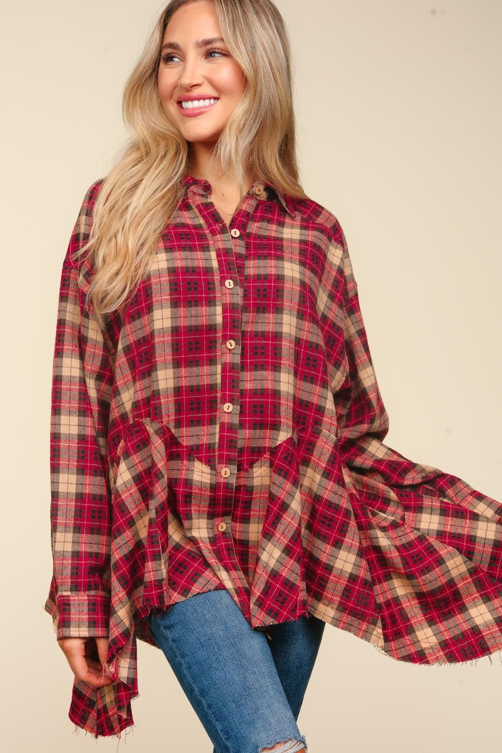 Haptics Plaid Button Down Sharkbite Shirt Creative Chaos Boutique