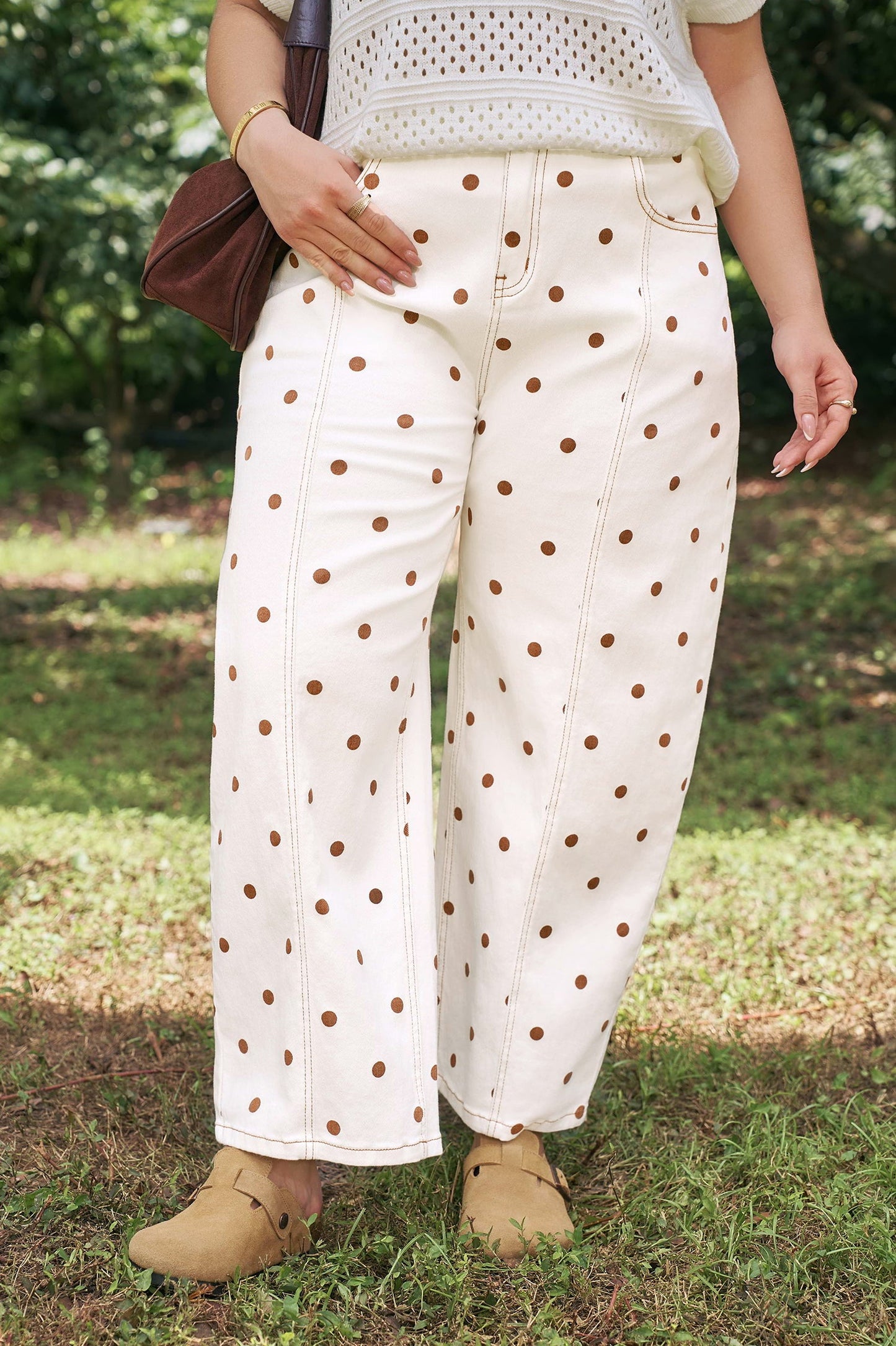 Monroe Dot Print Barrel PLUS Jeans Threaded Pear
