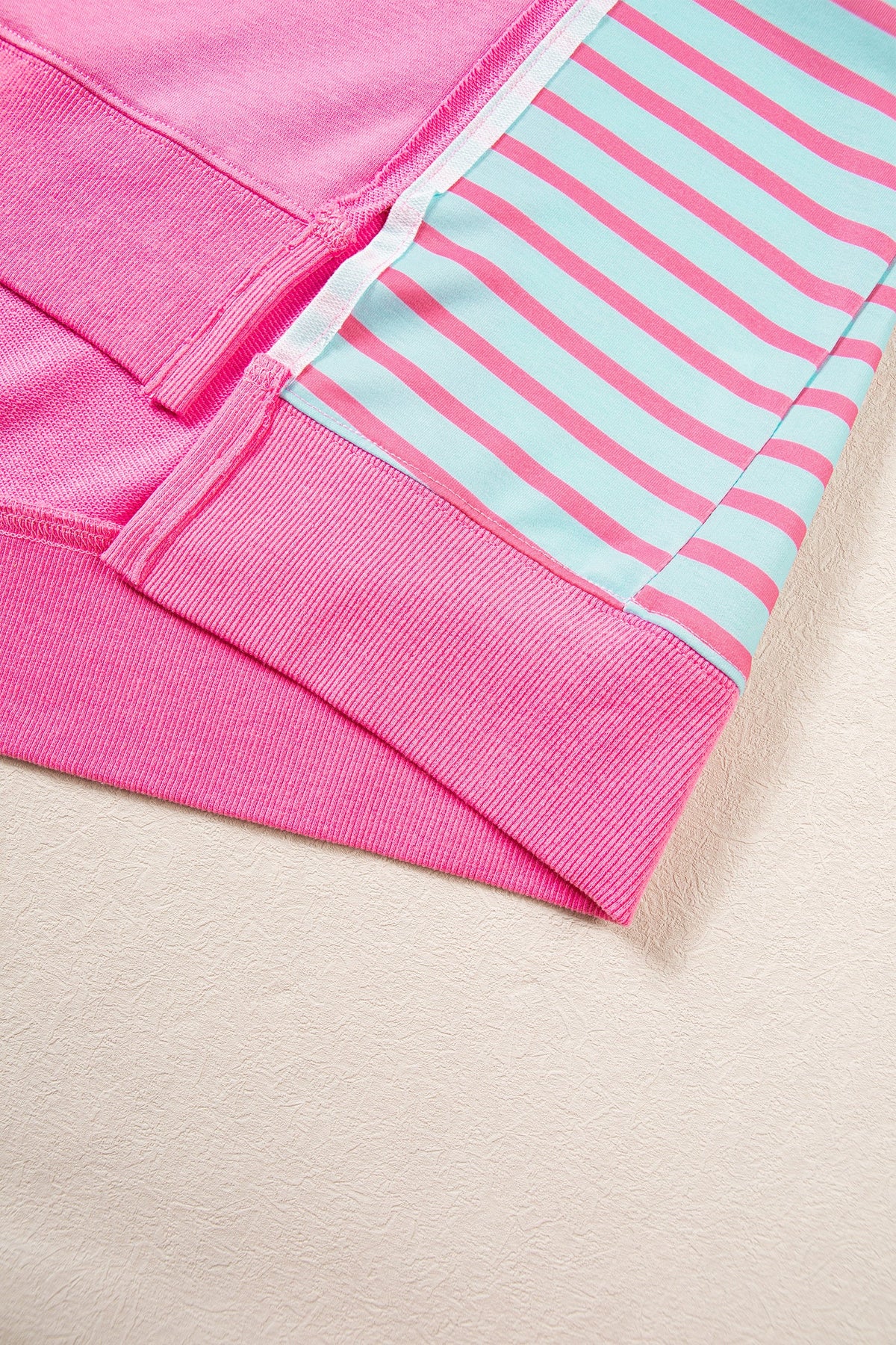Rose Stripe Color Block Patchwork Relaxed Split Long Sleeve Top