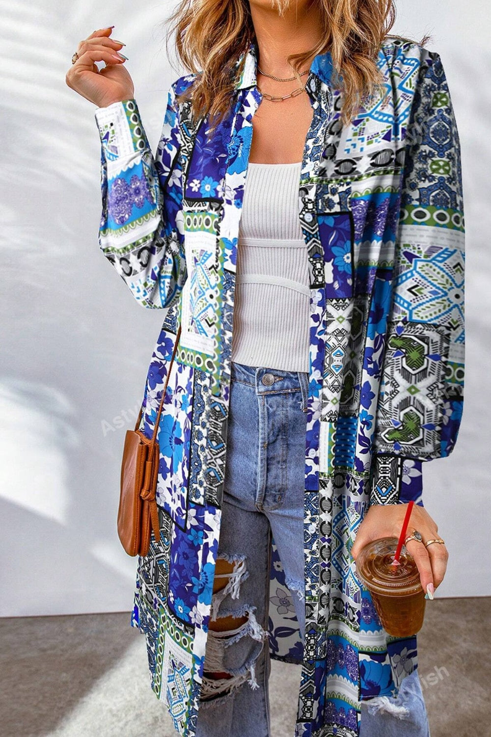 Printed Button Up Long Sleeve Cardigan Creative Chaos Boutique
