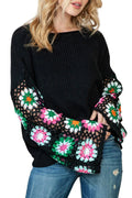 CALLA CROCHET SLEEVE BLACK TOP