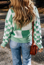 Load image into Gallery viewer, Mint Green Checkered Drop Shoulder Sweater
