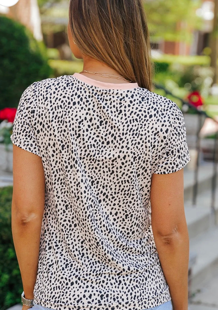 MAMA Animal Print Round Neck Short Sleeve T-Shirt