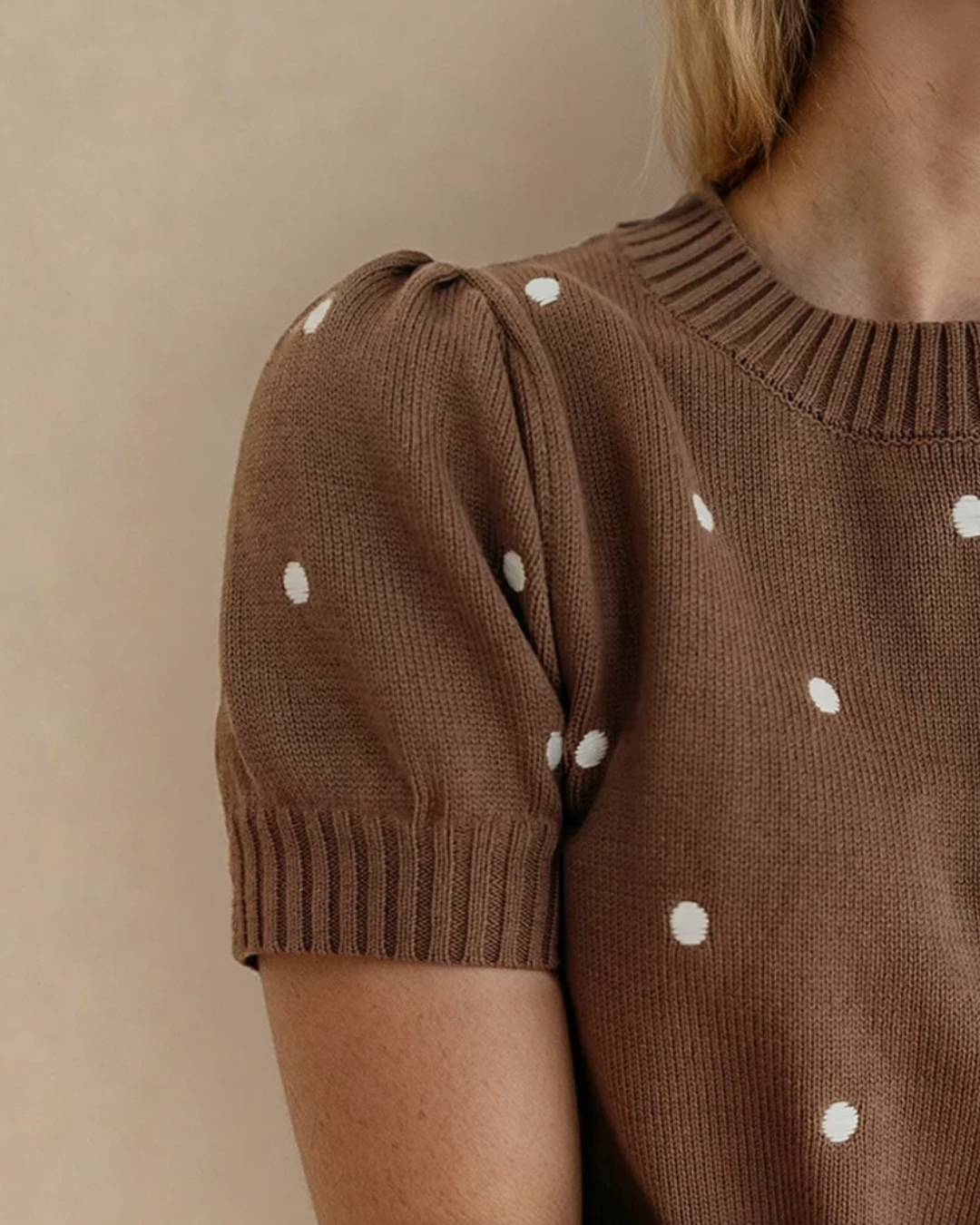 River Polka Dot Bubble Short Sleeve Sweater - Chestnut Indie & Co.