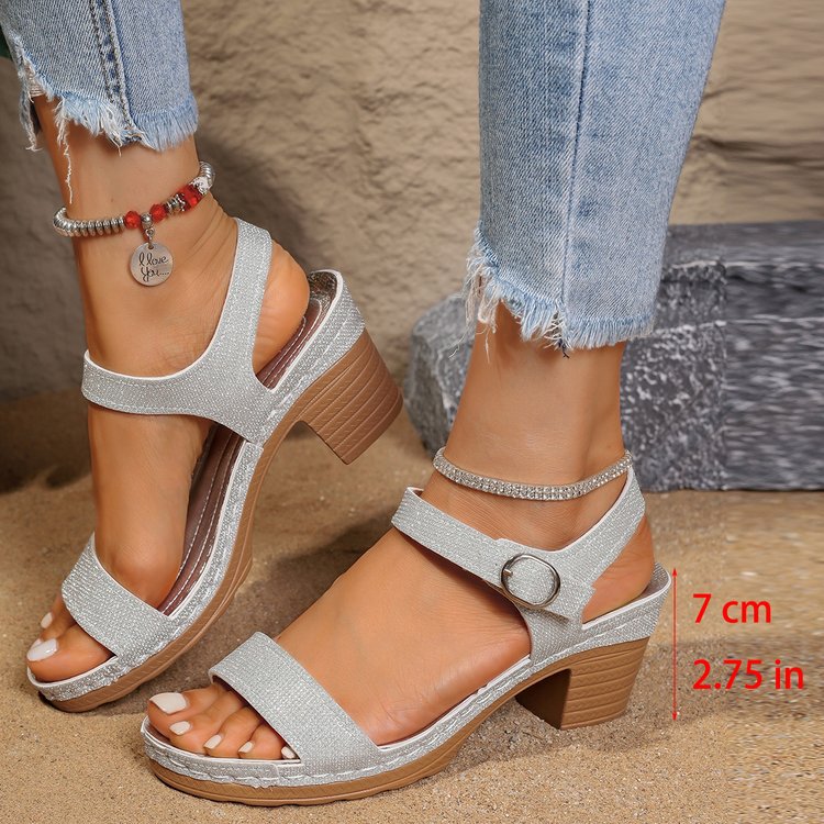 Women's Open-Toe Buckle Chunky High Heel Sandals