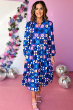 Load image into Gallery viewer, Bright Floral dreams Peasant Sleeve Tiered Ruffle Midi Dress
