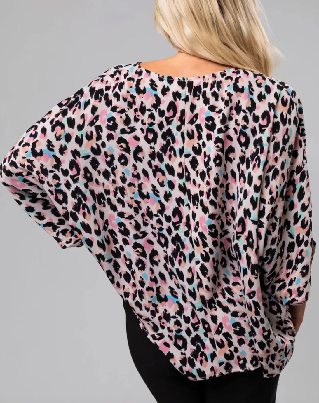 Plus Size Leopard Vneck Batwing Sleeve Top