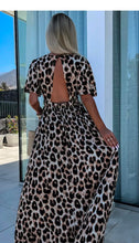 Load image into Gallery viewer, Leopard V Neck Cinched Open Back Maxi Dress

