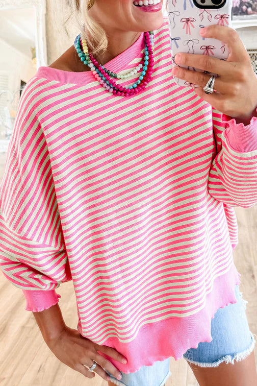 DROP SHOULDER LONG SLEEVE BLACK STRIPED TOP**SHIPPING EXPECTED TO BEGIN ON DATE 10/31**