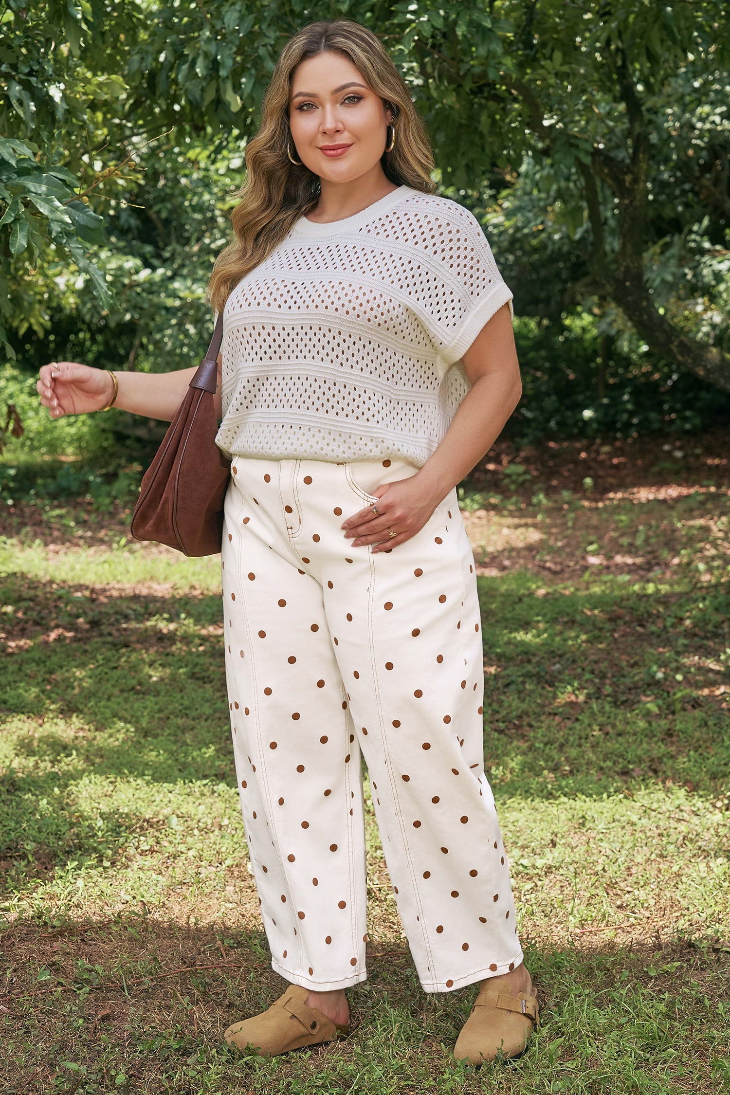 Monroe Dot Print Barrel PLUS Jeans Threaded Pear