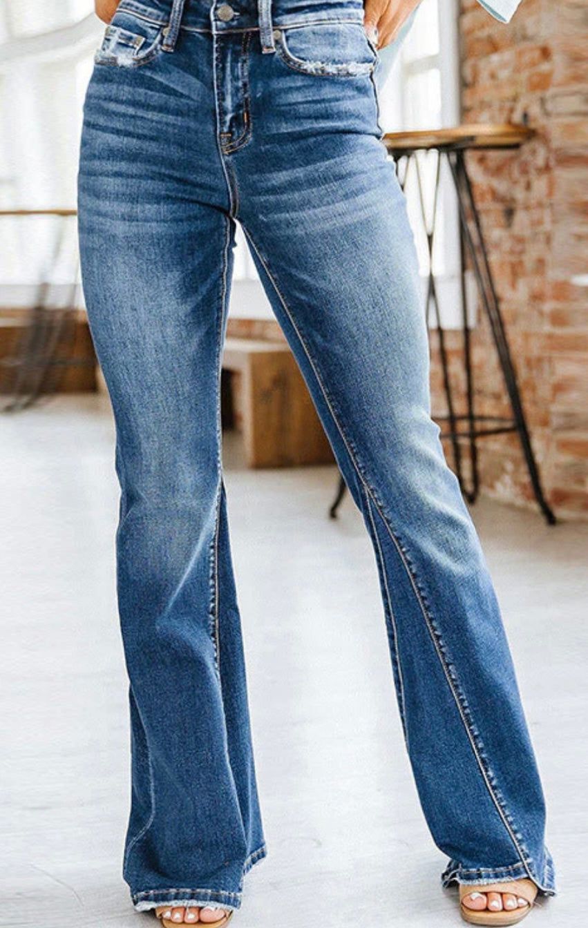 High Waist Denim Flared Pants