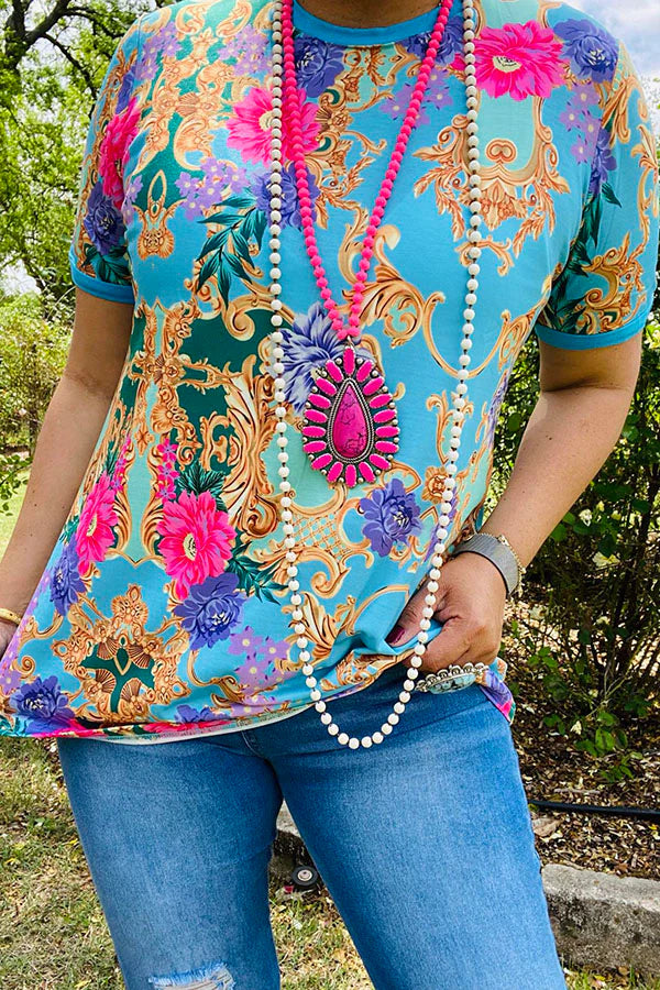 Turquoise Pink & Purple Floral