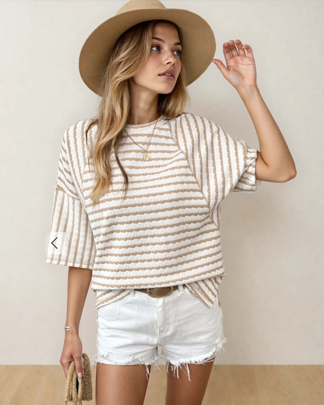 Noelle Textured Knit Split Hem Half Sleeve Loose Top - Apricot Indie & Co.