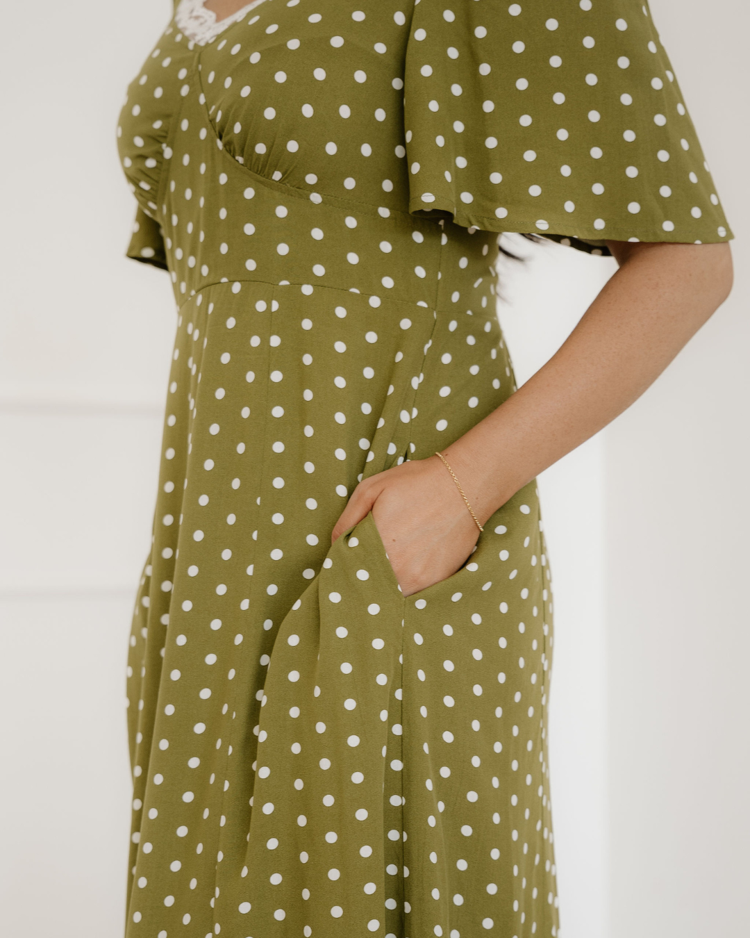 Maleah Polka Dot Print Lacy Neckline Smocked High Waist Maxi Dress Indie & Co.