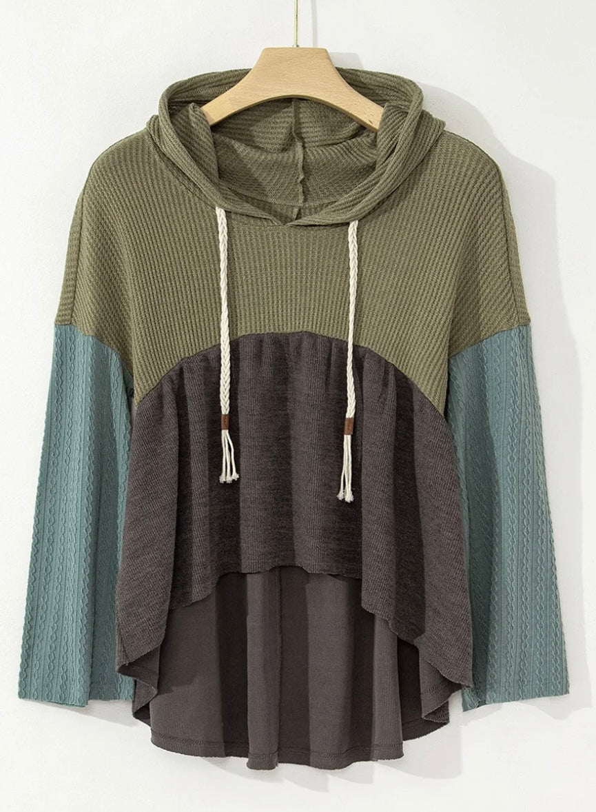 Textured Colorblock Patchwork Hoodie