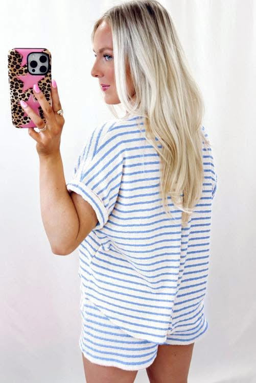Sky Blue Stripe shorts set