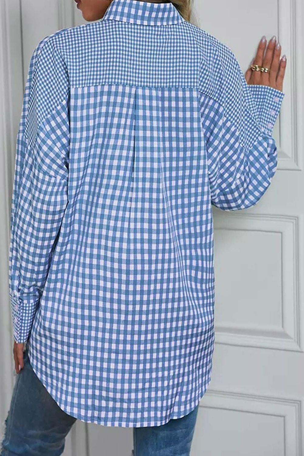 Sky Blue Stripe Plaid Patchwork shirt