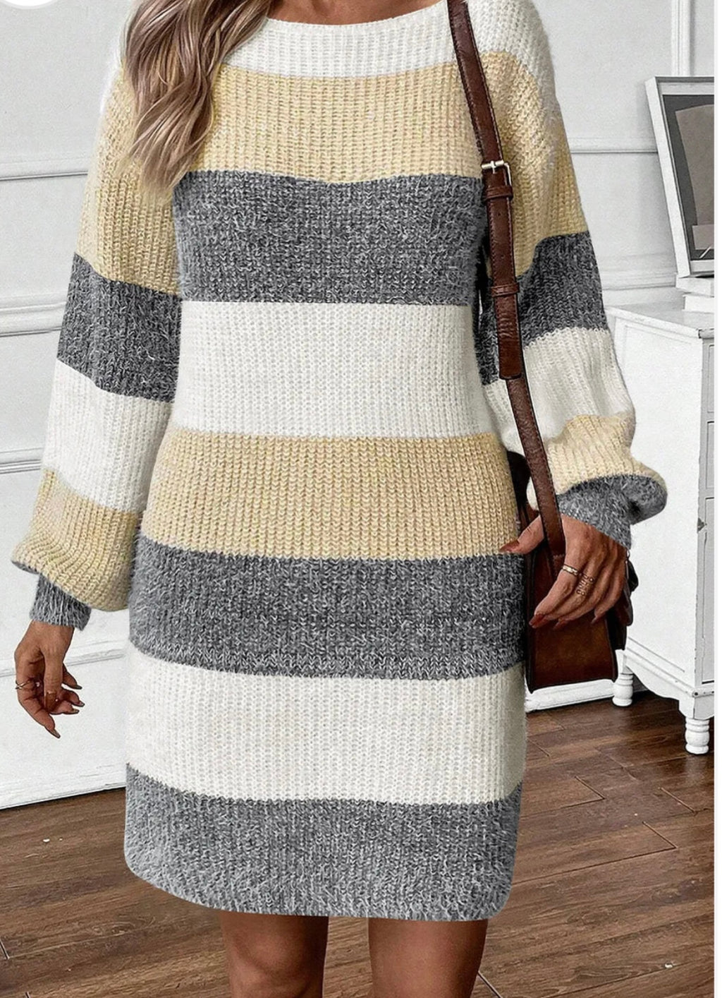 Color Block Boat Neck Long Sleeve Sweater Dress