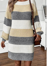 Load image into Gallery viewer, Color Block Boat Neck Long Sleeve Sweater Dress
