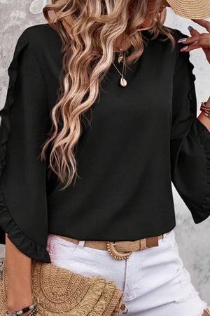 LOOK YOUR BEST BLACK TULIP SLEEVE BLOUSE **SHIPPING EXPECTED TO BEGIN ON DATE 3/14**