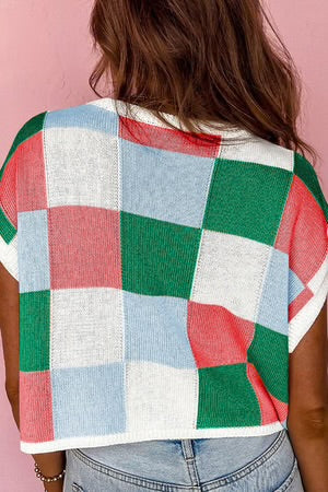 COASTAL COLOR BLOCK DARK GREEN CAP SLEEVE SWEATER **SHIPPING EXPECTED TO BEGIN ON DATE 3/5**