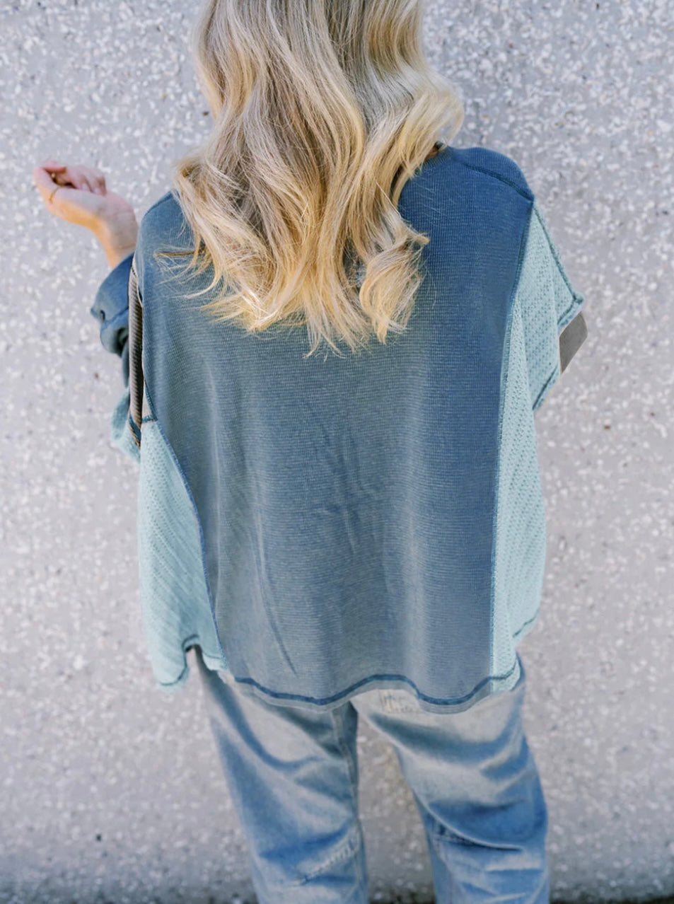 Colorblock Stitching Patchwork Buttoned Top