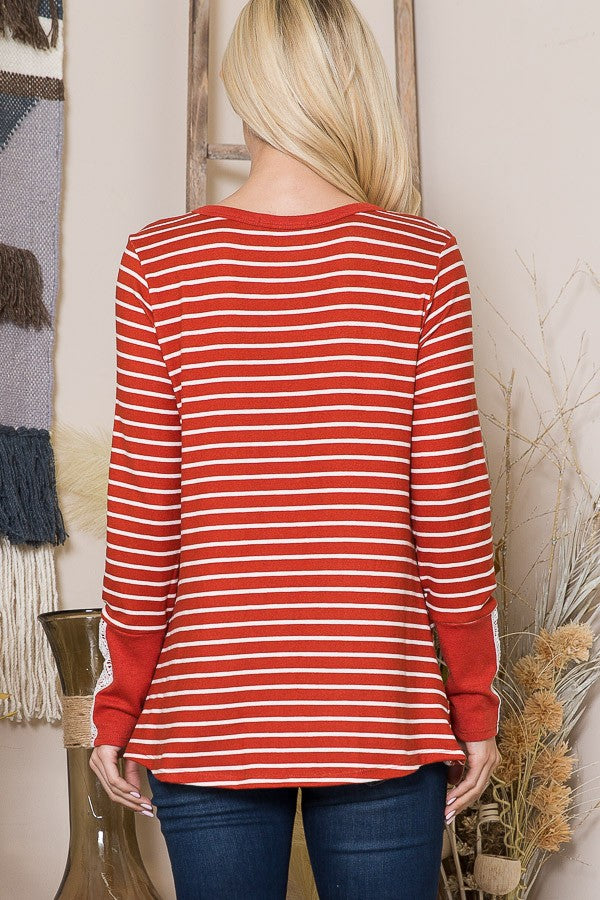 Front Twist Sweater Stripe Knit Top