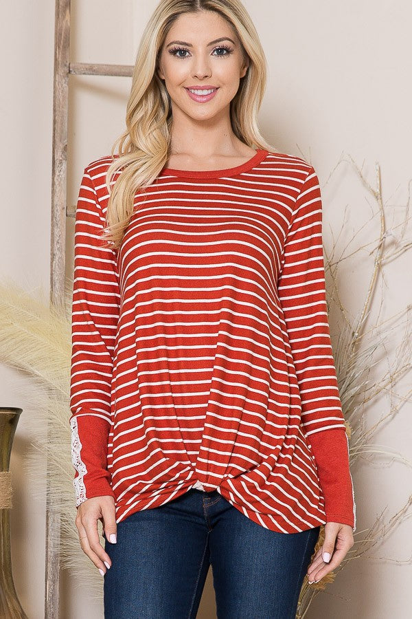 Front Twist Sweater Stripe Knit Top