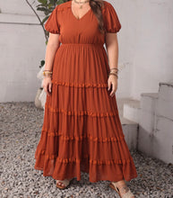 Load image into Gallery viewer, Plus Size Ruched Lace Detail V-Neck Short Sleeve Dress
