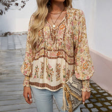Load image into Gallery viewer, Tie Front V Neck Bohemian Top
