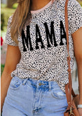 MAMA Animal Print Round Neck Short Sleeve T-Shirt